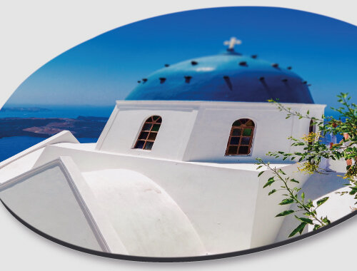 WANDDECO ROND - SANTORINI CHURCH